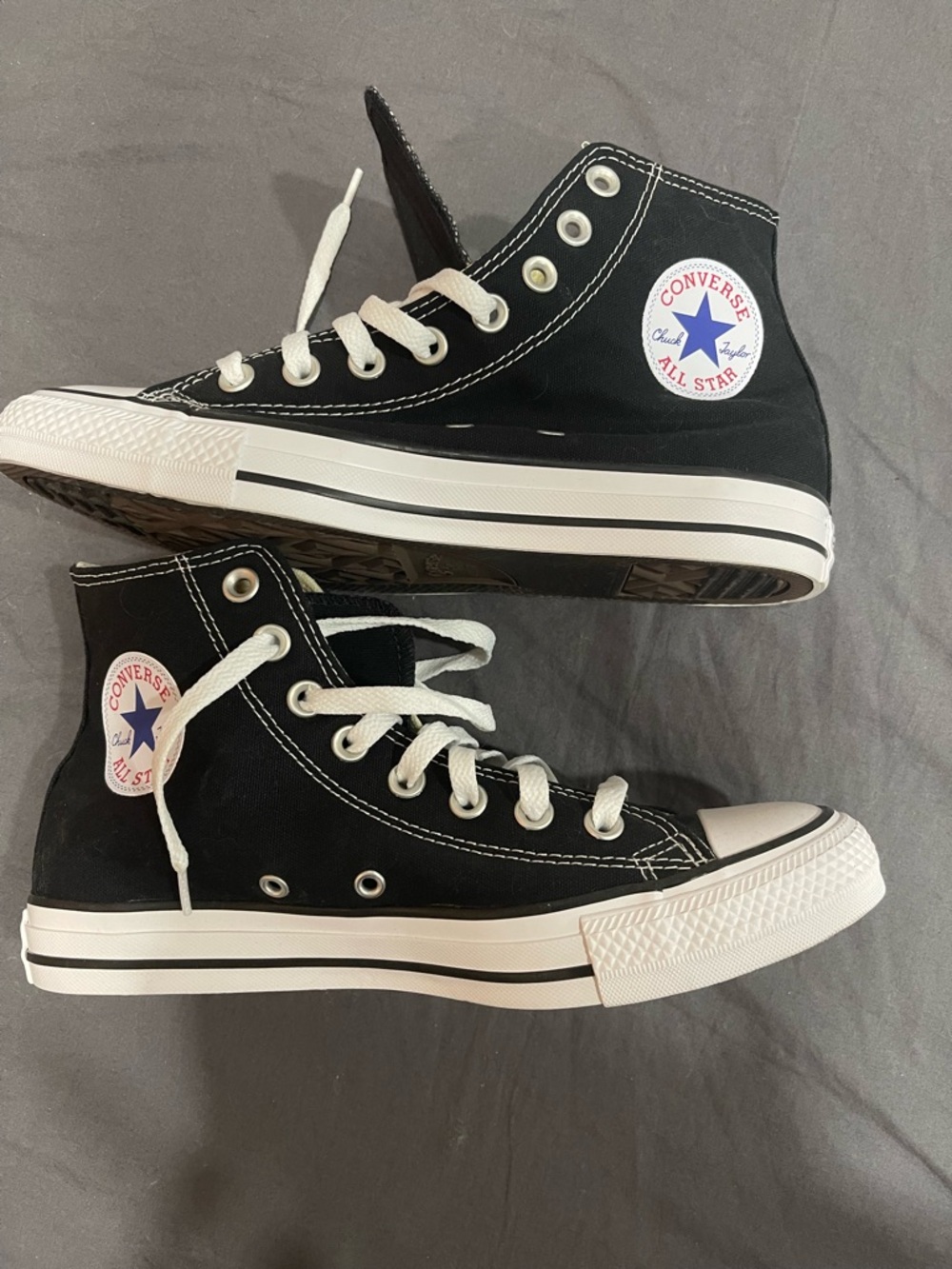 High-Top Canvas Sneakers in Black with White Accents - Picture 8 of 9